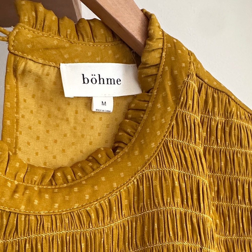 Bohème Mustard Smocked Ruffle Neck Top